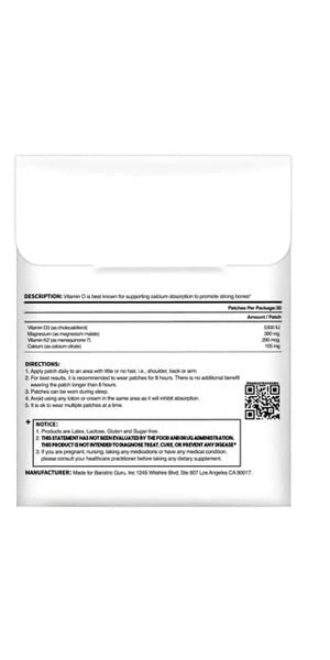Bariatric Guru VitaBoost Supplement Patch — Vitamin D3, K2, Magnesium & Calcium Citrate Transdermal Topical Patch for Bone, Muscle & Immune Support — 30 Patches Bariatric GuruBuy Supplements Australia