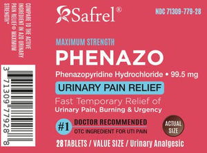 Safrel Urinary Pain Relief | UTI Relief | Fast Acting | Bladder Discomfort & Pain Relief | Phenazopyridine Hydrochloride 99.5mg (28 Count) SafrelBuy Supplements Australia