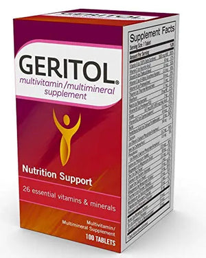 Geritol Multi-Vitamin Nutritional Support Tablets, Balance of 26 Essential Vitamins and Minerals, 100-Count Bottles (Pack of 2) Geritol