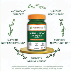 Pure Nutrition Alpha Lipoic Acid 600mg + Vitamin E | 120 Caps | Powerful Antioxidant to Support Nerve & Heart Health*. | Non-GMO PURE NUTRITION NATURAL TREASURESBuy Supplements Australia