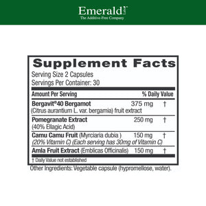 EMERALD LABS Bergamot+ - Supports Metabolism & Heart Health with Bergamot, Pomegranate, Amla & Camu Camu - Gluten-Free & Vegan - 60 Vegetable Capsules (30 Servings) EMERALD LABSBuy Supplements Australia