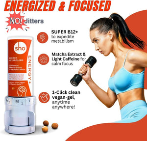 SHO Vegan Energy+ Focus Supplement Kit- Matcha Green Tea Extract, Methylated B Complex, Vitamin B and Caffeine Natural Energy Booster Without Crash, Jitters for Men and Women - 60 Pills Refill Bottle SHOΒ buy supplements Au