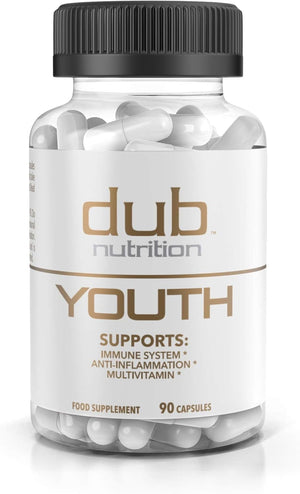 Dub Nutrition Youth - Formula with Acai, Resveratrol, Curcumin, Vitamins A, C, D, E, B12, and CoQ10 - Supports Immunity and Mobility - 90 Capsules Dub Nutrition buy supplements Au