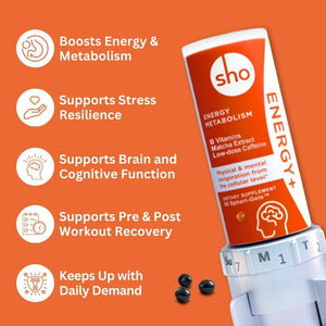 SHO Vegan Energy+ Focus Supplement Kit- Matcha Green Tea Extract, Methylated B Complex, Vitamin B and Caffeine Natural Energy Booster Without Crash, Jitters for Men and Women - 60 Pills Refill Bottle SHOΒ buy supplements Au