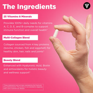 Vital Vitamins Women's Multivitamin Complex - Made with Multi-Collagen Blend, Hyaluronic Acid, & MSM - Beauty Multivitamins - with Vitamin A, C, E, B6, B12, D3-60 Capsules Vital VitaminsBuy Supplements Australia
