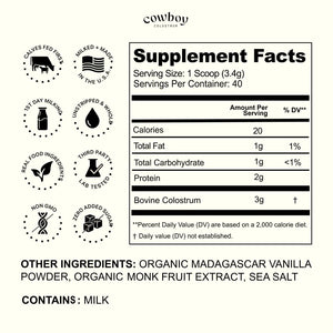 Cowboy - The Exclusive 1st Milking, Whole, Grass Fed Colostrum Supplement for Full Body Health - Bovine Colostrum Powder Packed w/Bioactive Nutrients - Sugar Free (Vanilla, 40 Servings) COWBOY COLOSTRUMBuy Supplements Australia