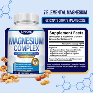 Magnesium Complex Supplement 1200mg - Advanced 7-in-1 Magnesium Blend - Glycinate, Citrate, Malate, Taurate, Oxide, Aspartate, Orotate – High Absorption Formula – Non-GMO, 90 Capsules Lipzome buy supplements Au