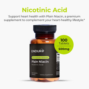Endur Plain Niacin (Nicotinic Acid), Heart Health & Healthy Cholesterol Balance Supplement, Immediate-Release Formula, Gluten Free,
