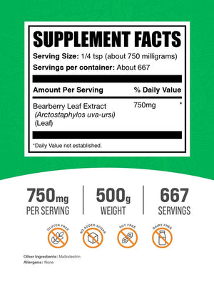BulkSupplements.com Bearberry Leaf Extract Powder - Uva Ursi Extract, Herbal Supplement - Vegan & Gluten Free, 750mg per Serving, 500g (1.1 lbs) (Pack of 1) BulkSupplementsBuy Supplements Australia