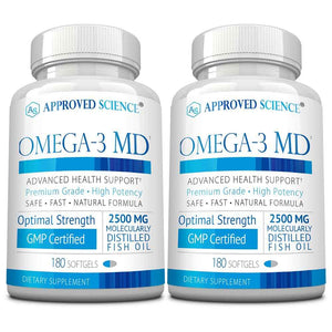 Omega-3 MD - EPA & DHA Supplement - 2500mg Omega 3 Fish Oil for Heart Health, Brain Support, Joint Comfort, & Overall Wellness - 2 Bottles - 6 Month Supply