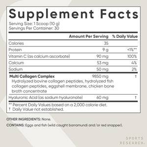 Sports Research Multi Collagen Protein Powder (Type I, II, III, V, X) with Hyaluronic Acid + Vitamin C | 5 Types of Food Based Collagen, 30 Servings (Unflavored) Sports Research buy supplements Au