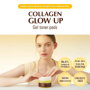 EQQUALBERRY Collagen Glow Up Gel Toner Pads – Brightening Korean Jelly Pad with Deep Absorption Collagen, Hydrating & Glow-Boosting Formula,