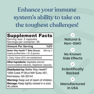 Better Way Health™ - Advanced Immune Readiness - Highly Purified 1,3/1,6 Beta Glucan 100 - Clinically Tested Immune Defense - 100mg/60 Capsules Better Way HealthBuy Supplements Australia