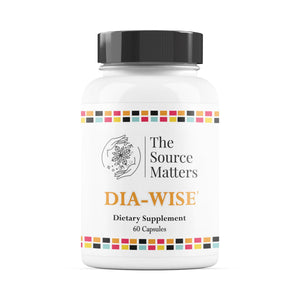 DIA-WISE dietary supplement bottle with 'The Source Matters' branding on a white background