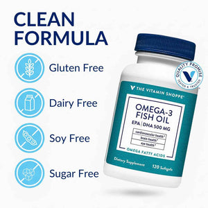 The Vitamin Shoppe Brand Omega 3 Fish Oil 1000mg with EPA DHA 500mg, Cardiovascular, Brain & Eye Health Support for Men and Women, Sourced from Anchovy,