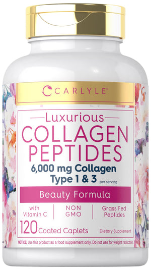 Carlyle Collagen Peptides with Vitamin C | 6000mg | 120 Caplets | Grass Fed Type II & III | Beauty Formula | Non-GMO, Gluten Free Supplement Carlyle buy supplements Au