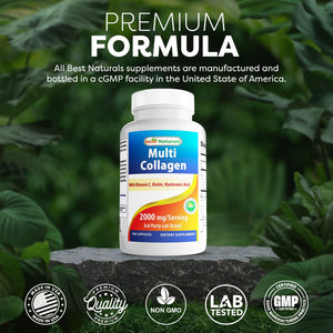 Best Naturals Multi Collagen Pills 2000mg for Women & Men - Hydrolyzed Collagen Peptides Capsules for Hair Skin and Nails with Types I II III V X, Biotin, Hyaluronic Acid & Vitamin C Best Naturals buy supplements Au