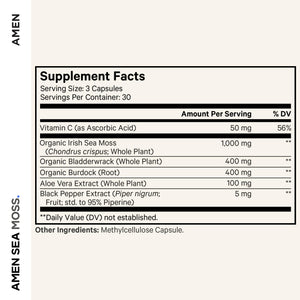 Amen Sea Moss Supplement - 1000mg Organic Irish Sea Moss, Bladderwrack, Burdock - Vitamin C, Aloe Vera, Black Pepper - Seaweed Superfood, Vitamins, Minerals, and Antioxidants - Non-GMO - 90 Capsules AmenBuy Supplements Australia