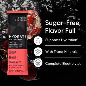 Sports Research® Hydrate Electrolytes Powder Packets - Sugar-Free & Naturally Flavored with Vitamins, Minerals, and Coconut Water - Supports Hydration - 16 Packets - Variety Pack Sports Research buy supplements Au