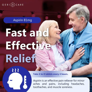GeriCare Aspirin 81mg Adult Low Dose, Pain Reliever - Enteric Coated Tablets for Enhanced Absorption and Gentle Digestion – Supports Blood Flow, Reduces Inflammation, 300 Count (Pack of 1) GeriCareBuy Supplements Australia