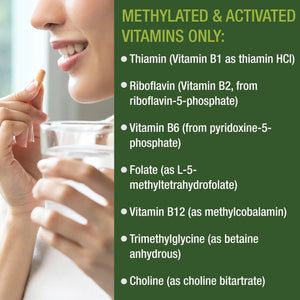 Methylated Multivitamin + Methylated B Complex Supplement. With Trimethylglycine (TMG), L Methylfolate, Methyl B12 + B1 + B2 + B6 Vitamins + Choline Peak Performance