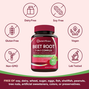Doctor's Recipes Beet Root Capsules, 20:1 Extract with Grape Seed, CoQ10, Turmeric, Black Pepper for Enhanced Absorption, Supports Heart, Circulation, Energy & Nitric Oxide, Non-GMO, 90 Veg Caps Doctor's RecipesBuy Supplements Australia