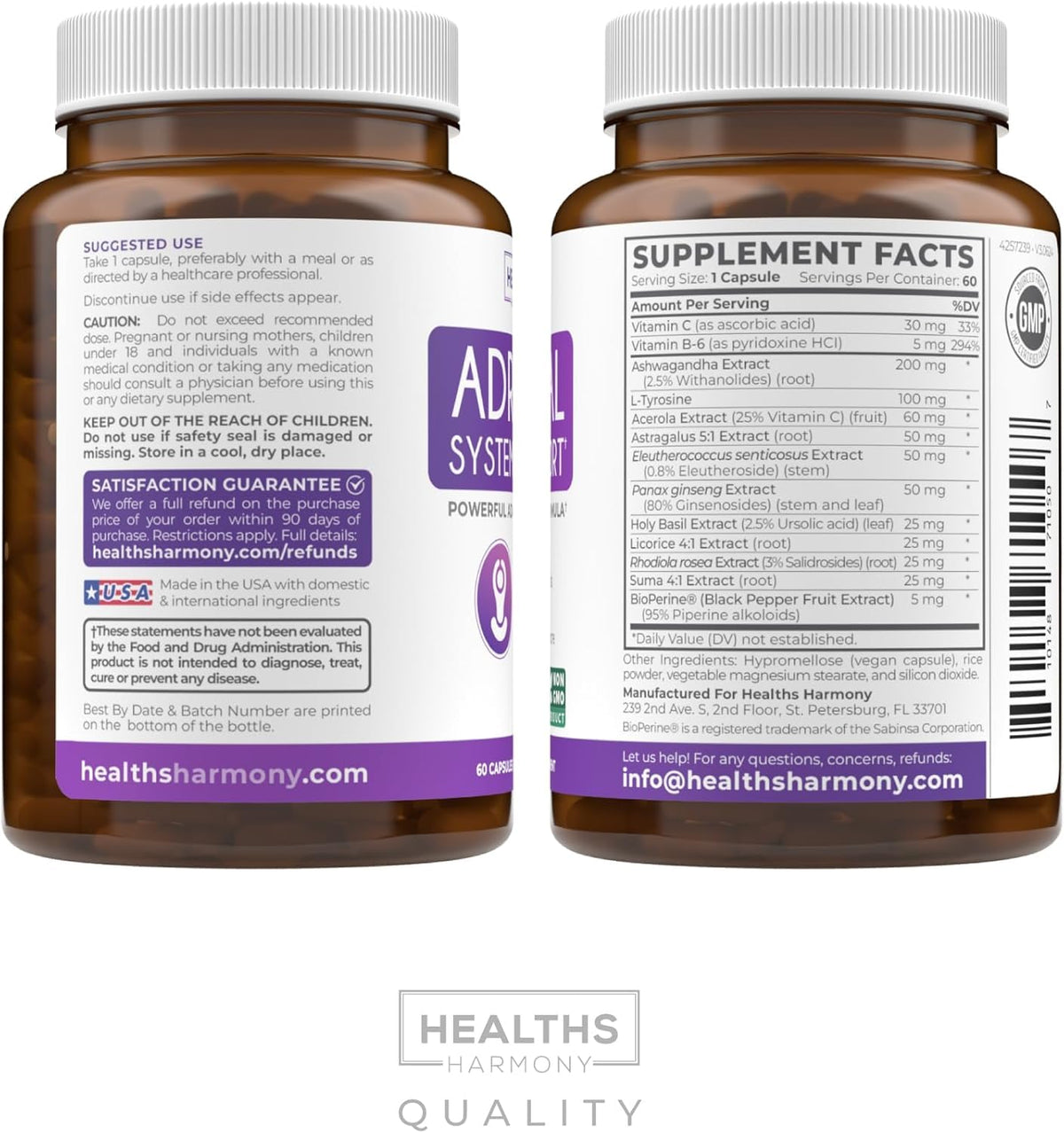 Adrenal System Support & Cortisol Manager (2 Month Supply) Powerful Ashwagandha & L-Tyrosine Fatigue Supplement - Maintain Balanced Cortisol Levels, Health, & Stress Relief - Non-GMO - 60 Capsules