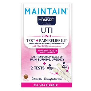 Monistat Maintain UTI 2-in-1 Test & Pain Relief Kit, 2 Test Strips & 12 Urinary Pain Relief Tablets, 2 Minute Results and Maximum Strength Pain, Burning and Urgency Relief MonistatBuy Supplements Australia