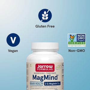 Jarrow Formulas Magnesium L-Threonate, MagMind Magtein Magnesium Supplement, Brain Supplements for Memory Support, 90 Veggie Capsules, Up to a 30 Day Supply Jarrow FormulasBuy Supplements Australia