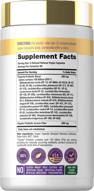 Carlyle Probiotic 100 Billion CFU | 120 Capsules | Delayed Release | 31 Probiotic Strains | with Prebiotic Fiber | Vegan, Non GMO, Gluten Free