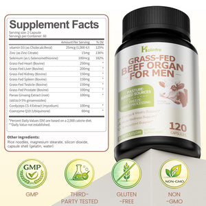 Grass Fed Beef Organ Supplement for Men - Beef Liver Capsules,Pasture Raised Beef Organs with Heart, Liver, Kidney, Spleen, Testicle & Prostate, Zinc, Selenium, Vitamin D3, Ginseng, Cordyceps HOLINFREBuy Supplements Australia