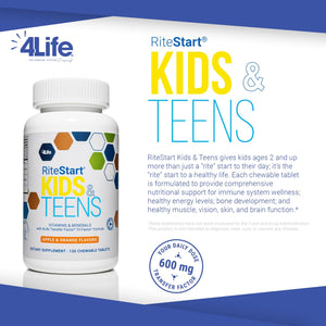 4Life RiteStart Kids and Teens- Apple, Orange Flavors, 22 Essential Vitamins, Minerals, Immune System and Brain Support Ages 2+ - 120 Chewable Tablets 4LifeBuy Supplements Australia
