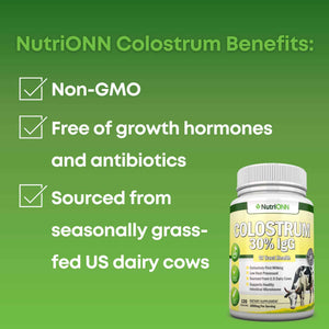 Colostrum - 1000mg - 120 Capsules - 30% IgG - Non-GMO US Dairy - First Milking Bovine Colostrum - Low Heat Processed - Great for GI Tract Health