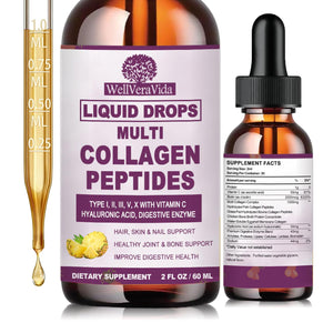 Multi Collagen Peptides Liquid Drops, 2oz – Types I, II, III, V, X, Hydrolyzed Collagen Complex for Hair, Skin, Nails, Bones & Joint Support | Collagen Supplement w. Hyaluronic Acid, Biotin, Vitamin C WellVeraVidaBuy Supplements Australia