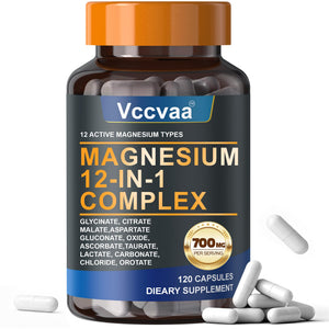 Magnesium Complex 700mg – 12-in-1 Magnesium Supplement with Glycinate, Citrate, Malate, Oxide, Taurate & More – High Absorption for Muscle, Heart, Sleep, Bone, Nerve Support –120 Capsules (1 Pack) Vccvaa buy supplements Au