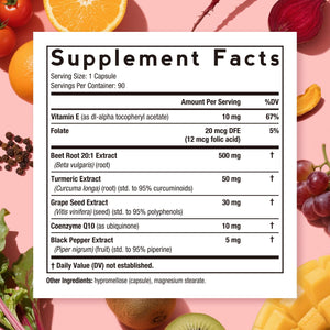 Doctor's Recipes Beet Root Capsules, 20:1 Extract with Grape Seed, CoQ10, Turmeric, Black Pepper for Enhanced Absorption, Supports Heart, Circulation, Energy & Nitric Oxide, Non-GMO, 90 Veg Caps Doctor's RecipesBuy Supplements Australia