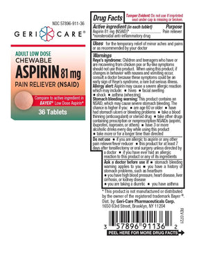 GeriCare Low Dose Adult Chewable Aspirin 81mg, Pain Reliever, Fever Reducer, 36 Count (Pack of 4) GeriCareBuy Supplements Australia