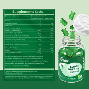 Multivitamin Super Greens Gummies - Daily Vegan Gummy Vitamins for Women, Apple Flavor | Organic Blend with Vitamin C, Turmeric, Zinc, Immune Support, Energy Booster, Metabolism | 60 Count CNDANTINGBuy Supplements Australia