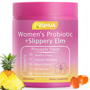 QZQHUA Women's Probiotics Gummies with Slippery Elm – Vaginal Health, Gut Health & pH Balance Support, Pineapple Flavor – Gluten Free, Vegan (30 Servings)(Q2)