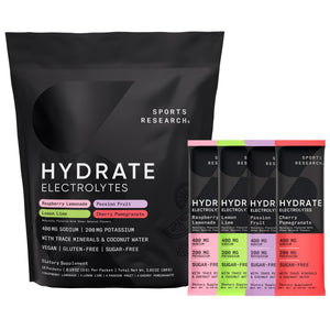 Sports Research® Hydrate Electrolytes Powder Packets - Sugar-Free & Naturally Flavored with Vitamins, Minerals, and Coconut Water - Supports Hydration - 16 Packets - Variety Pack Sports Research buy supplements Au