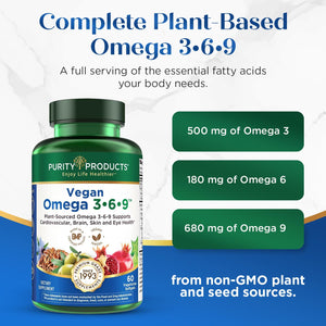 Purity Products Omega 3-6-9 Vegan and Vegetarian Formula - “5 in 1” Essential Fatty Acid Complex - Scientifically Formulated Plant-Based Omega 3 6 9 Essential Fatty Acids (EFA) - from (60) Purity ProductsBuy Supplements Australia
