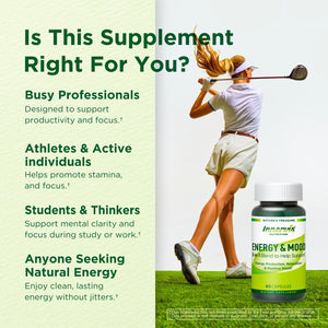 Caffeine Free Natural Energy Boost with Ashwagandha, Maca & Magnesium - Support Stress Relief, Focus & Mood - 60 Capsules by Innervis Nutrition INNERVISNUTRITIONBuy Supplements Australia