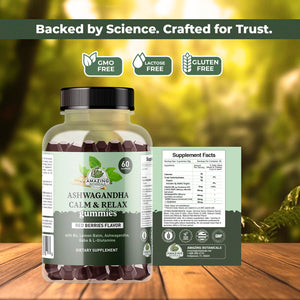 Ashwagandha Calm & Relax Gummies with Vitamin B6, Lemon Balm, GABA & L-Glutamine β 60 Gummies β Red Berries Flavor β Improve Sleep, Stress Relief & Mood β Vegan, Gluten-Free, Non-GMO Amazing BotanicalsBuy Supplements Australia