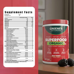 Greens+ Organic Reds Superfood Powder, Antioxidant, Polyphenol, Blend for Morning Kick, Energy, Vitality Boost, Nutrition, Vibrant Health, Vegan Soy/Dairy/Gluten Free(8.46oz) Greens+Buy Supplements Australia