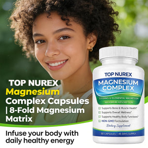 Top Nurex Magnesium Complex 1000 mg, 8-Source Magnesium Blend with Glycinate, Citrate, Malate & Taurate, Vegan Formula, Non-GMO, 90 Capsules Top NurexBuy Supplements Australia