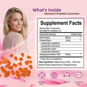 QZQHUA Women's Probiotics Gummies with Slippery Elm – Vaginal Health, Gut Health & pH Balance Support, Pineapple Flavor – Gluten Free, Vegan (30 Servings)(Q2)