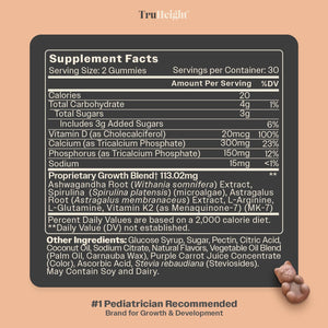 TruHeight Growth Gummies (Watermelon) Tall Nutrition for Natural Growth Supplement for Kids & Teens - Vitamin D, K, Calcium & Ashwagandha, Bone Strength Vitamins D3 K2, Picky Eater, Taller Ages 5+ ProHeightBuy Supplements Australia