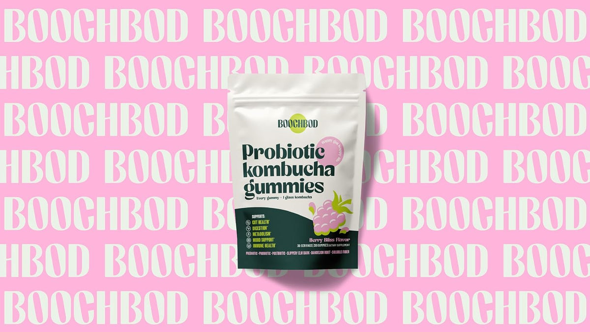 BoochBod - Probiotic Kombucha Gummy - Prebiotics, Probiotics, Postbiotics, Fiber Supplement, Slippery Elm, Dandelion Root, MCT Oil, for Bloating, Gut Health - Berry Bliss | Lemon Lime - Bundle & Save