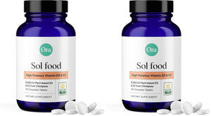 Ora Organic Vitamin D3 5000IU + K2 - Vegan Vitamin D from Lichen and K2 from Chickpeas for Bone Health, Immune Support, & Mood, Maximum Absorption - 1 Month Supply, 30 Chewable Tablets (Pack of 2)
