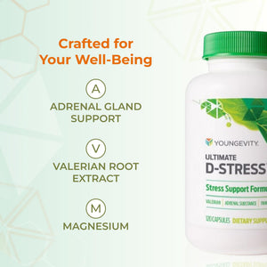 Youngevity Ultimate D-Stress™ – Natural Stress Relief Supplement with Magnesium, Valerian Root Extract, and B Vitamins – Supports Adrenal Health and Nervous System – 120 Capsules YoungevityBuy Supplements Australia